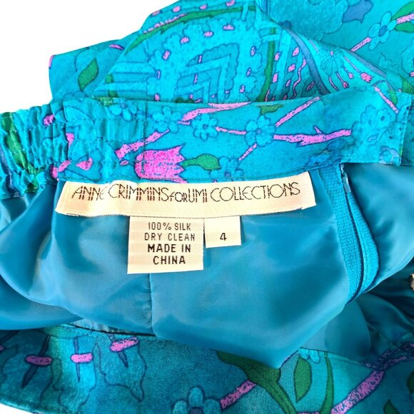 Anne Crimmins Turquoise Floral Silk Blazer & Skirt Set Size 4 Womens HS164 - Picture 4 of 12